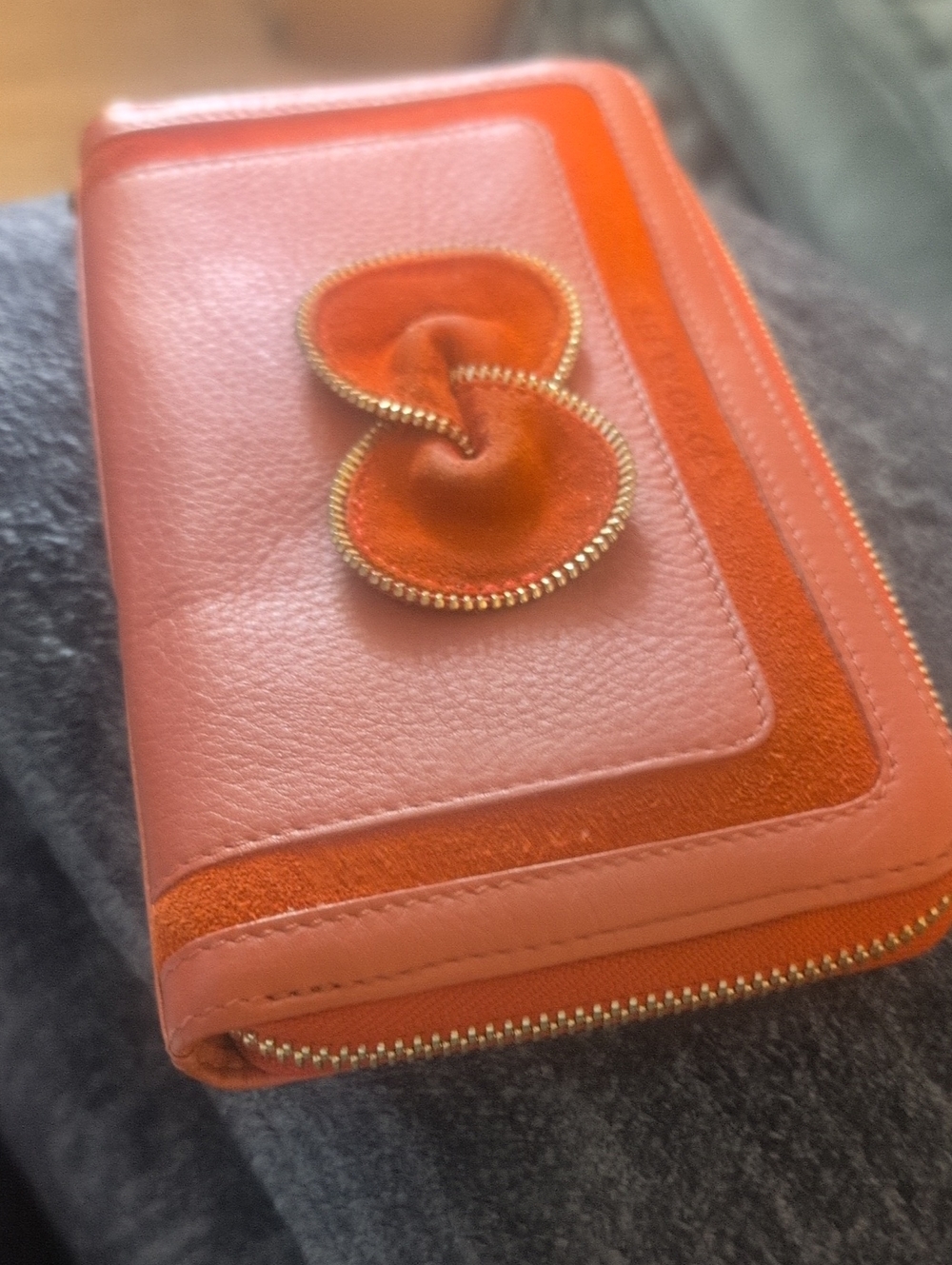 See By Chloe Orange Leather Zip-Around Wallet with Knot Detail